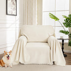 MYSKY HOME Oversized Chair Cover, Armchair Couch Cover for 1 Cushion, Washable Recliner Covers Sofa Protector with Tassel, Beige, 71"X91"