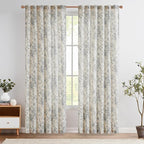 jinchan Linen Blend Curtain Floral Curtains for Living Room 84 Inch Length Grey Printed Curtain Rod Pocket Back Tab Farmhouse Peony Flower Patterned Drapes Bedroom Window Curtains Set 2 Panels