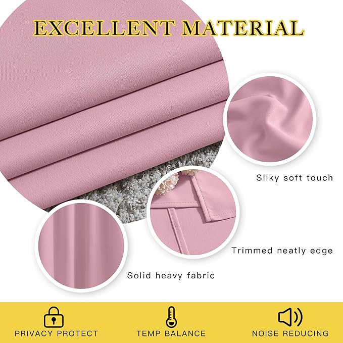 NICETOWN Crystal Pink Room Darkening Curtain Panels - Window Treatment Thermal Insulated Grommet Room Darkening Curtains/Drapes for Bedroom (2 Panels, 46 by 96)