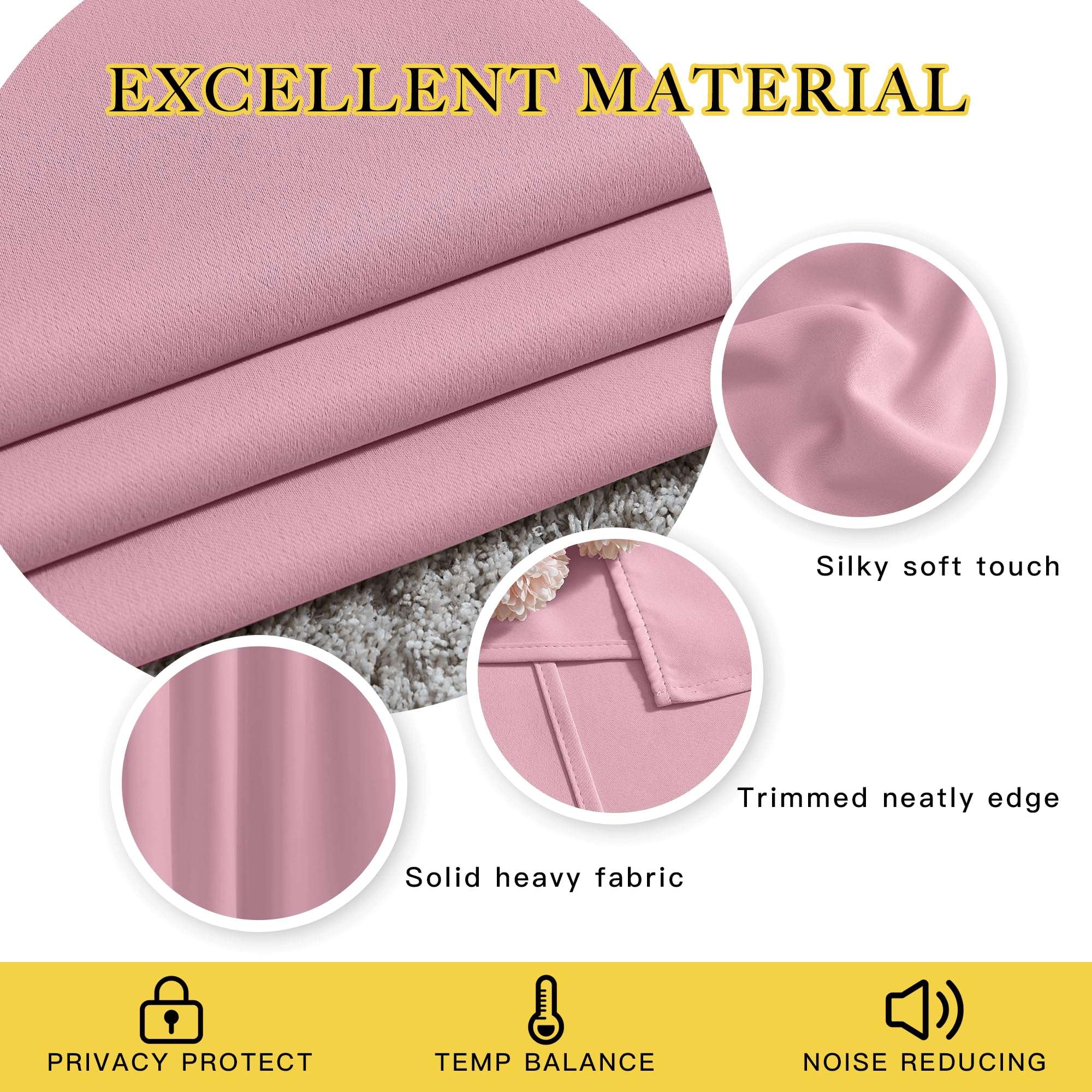 NICETOWN Crystal Pink Room Darkening Curtain Panels - Window Treatment Thermal Insulated Grommet Room Darkening Curtains/Drapes for Bedroom (2 Panels, 46 by 96)