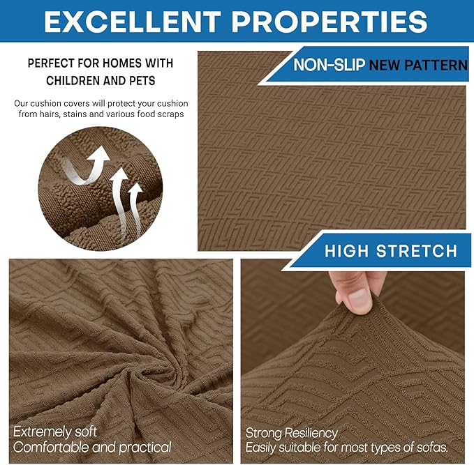 XINEAGE New 4 Pieces Couch Covers for 3 Cushion Couch Super Stretch Thick Soft Sofa Cover Anti Slip Sofa Slipcover Dogs Cats Furniture Protector (Brown, 71"-91")