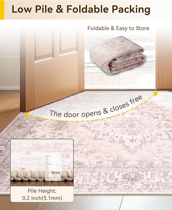 RELEANY Area Rugs 2'x4' Kitchen Rugs Entry Rug Small Rugs for Entryway Kitchen Bathroom Door Mat Indoor Entrance,Washable Non Slip, Pink Greypink Cute