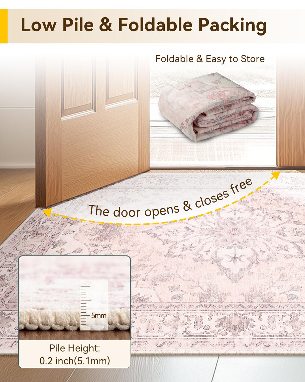 RELEANY Washable Area Rug, Small 2'6"x4', Pink
