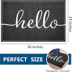 EARTHALL Door Mat Outside Inside Hello Doormat, 36"x24", Durable Floor Mat Non Slip Mat Ultra Absorb Mud Easy Clean Front Doormat for Garage, Entryway, Patio, High Traffic Areas, Black
