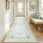 RELEANY Area Rugs 2'x8' Runner Rug Non Slip Washable for Kitchen Hallway Bedroom Beside Laundry Room Bathroom Rug, Floor Carpet, Green White Blue