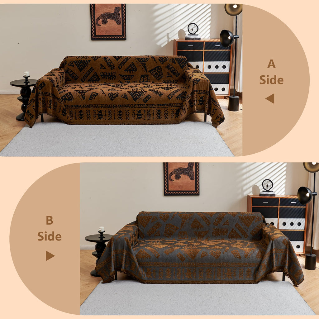 MYSKY HOME Boho Couch Cover Sofa Covers, Couch Covers for 2-3 Cushion Couch Sofa, Chenille L Shape Sectional Couch Cover- Pet-Friendly, Machine Washable, Sofa Protector for Kid, 71"x118", Coffee