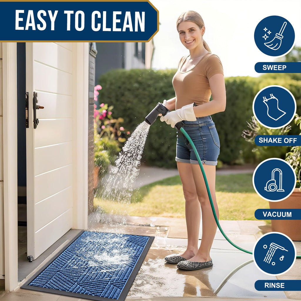 Smiry Front Door Mat Outside Entrance, Low Profile Rubber Doormat, 47x23