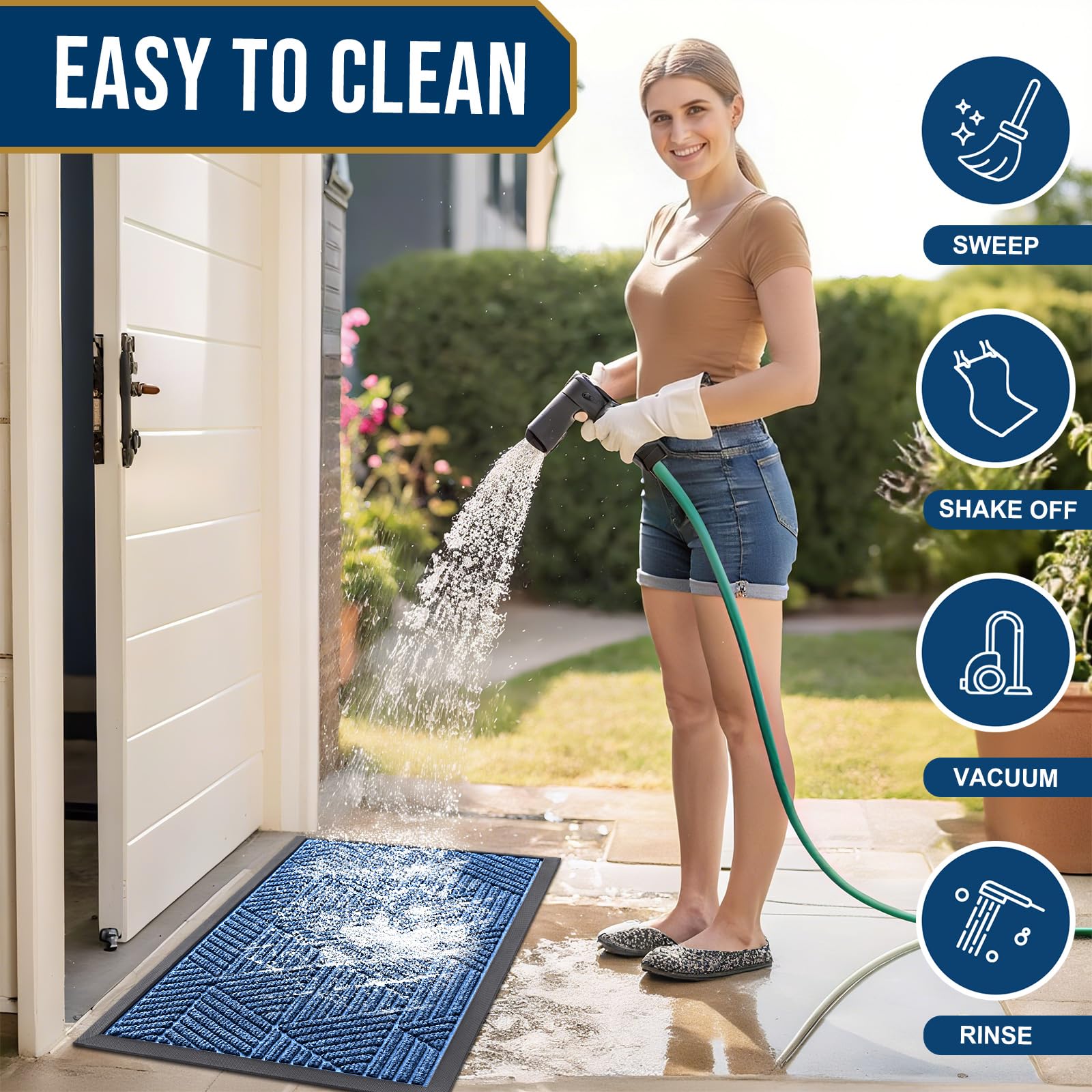Smiry Front Door Mat Outside Entrance, Low Profile Rubber Doormat, 47x23