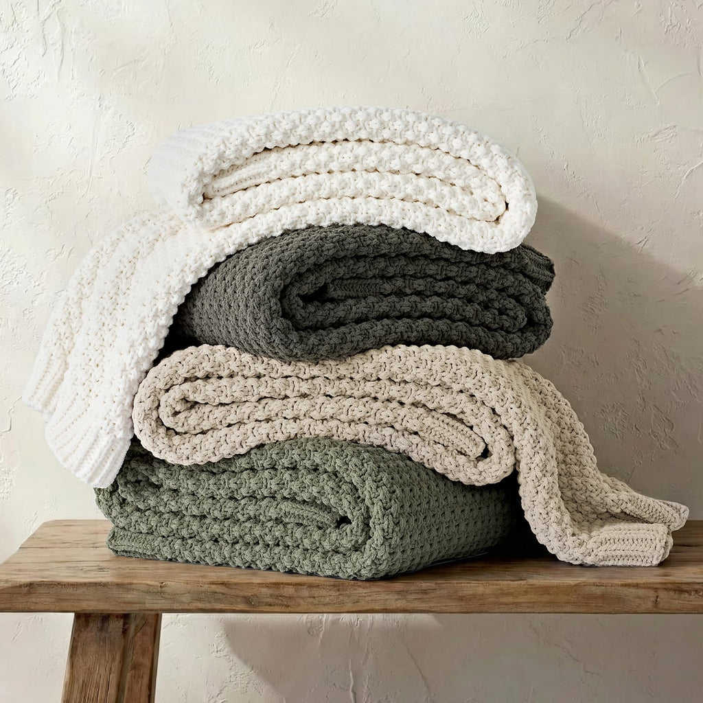 EVERGRACEHOME Chunky Chenille Knit Throw Blanket, 60 x 80, Charcoal Gray