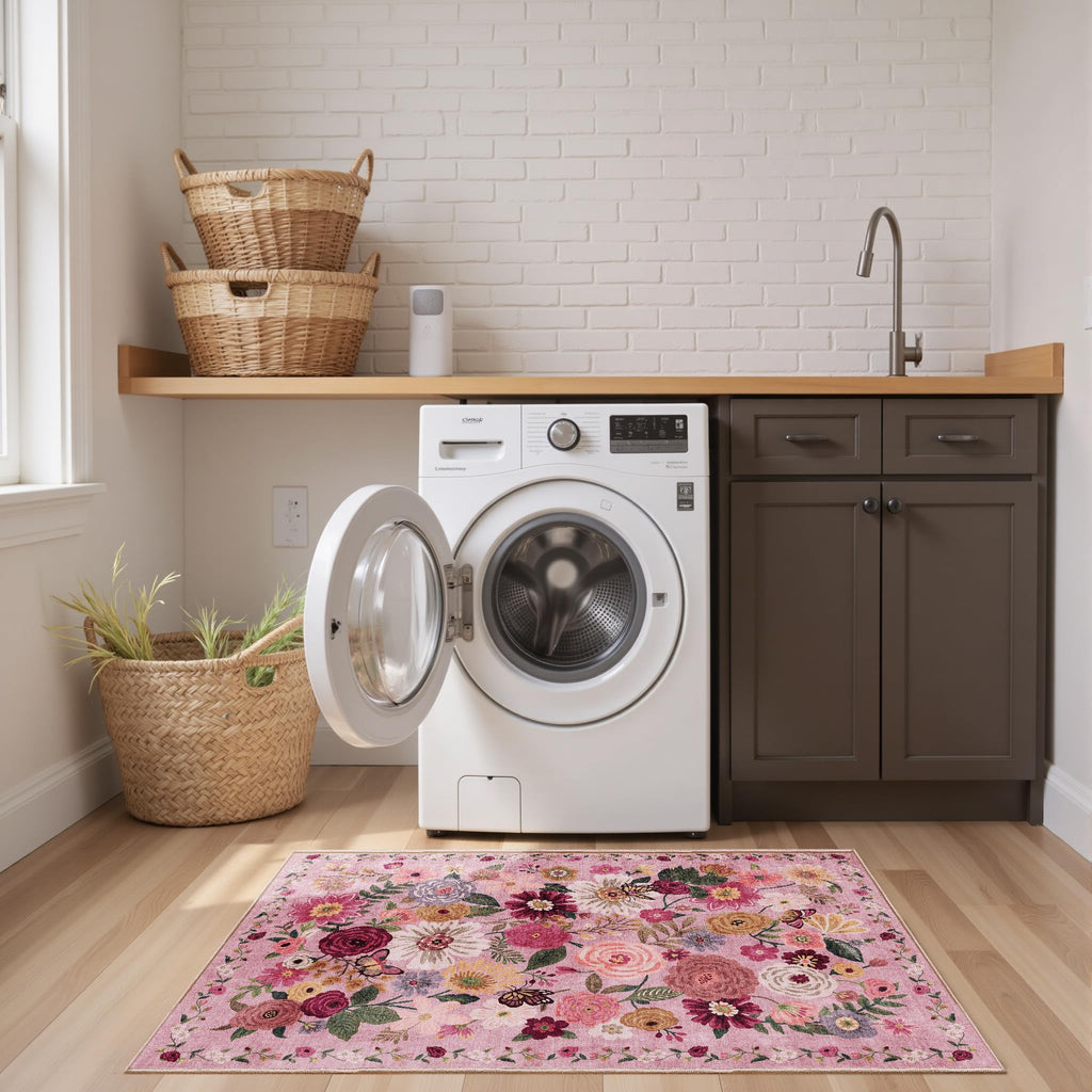 Babovid Pink Floral Hallway Runner Rug 2x4 for Bedroom Kitchen