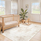 Area Rug 4x6 Washable Rug, Vintage Boho Medallion Rugs Non-Slip Soft Low Pile Distressed Rug Indoor Retro Carpet for Living Room Bedroom Dining Room Home Office (Beige, 4'x6')