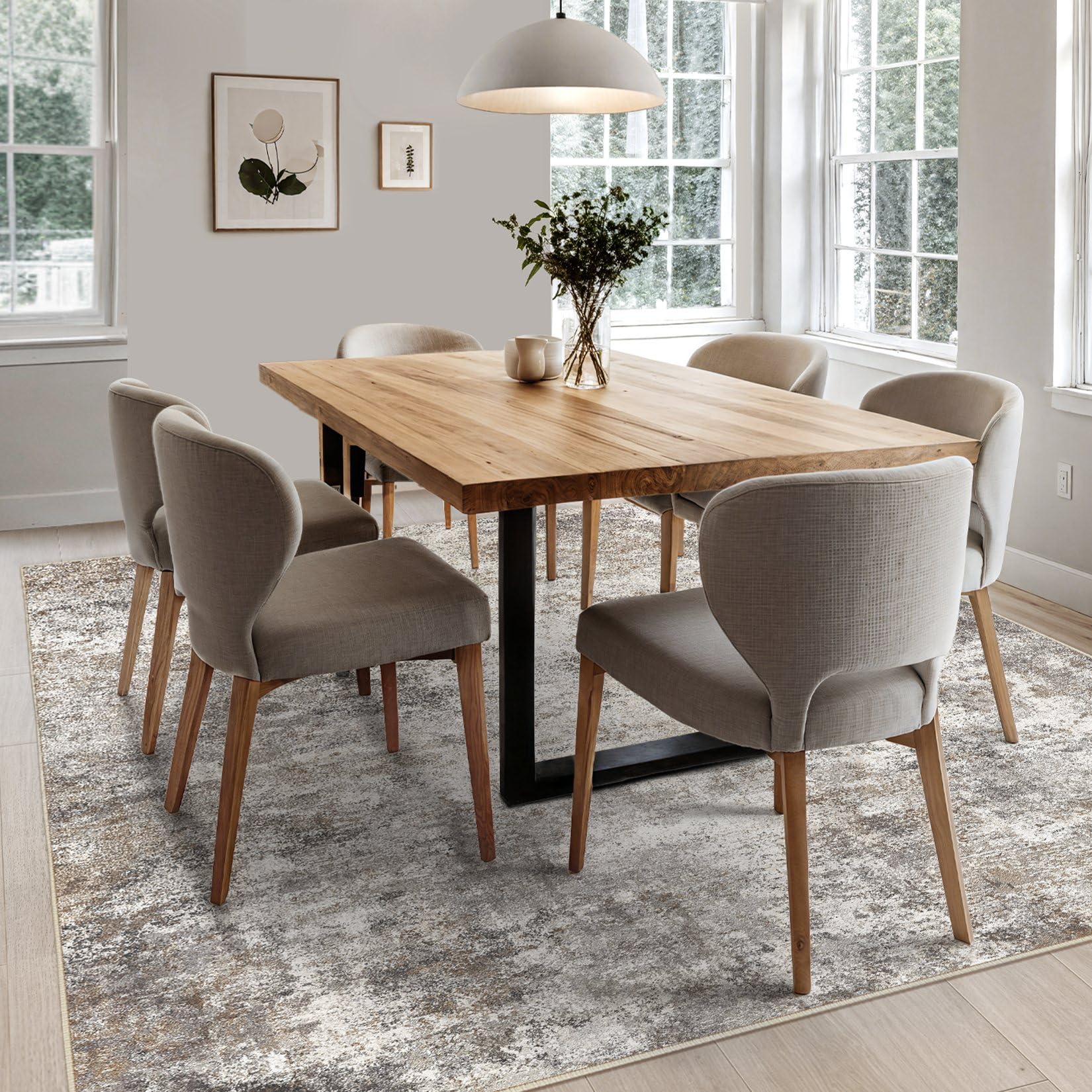 UERMEI Square Area Rugs: Washable 8x8 Neutral Modern Abstract Carpet for Living Room Bedroom - Soft Floor Mat with Non Slip Backing for Kitchen Nursery Dorms Farmhouse Home Decor - Brown Grey