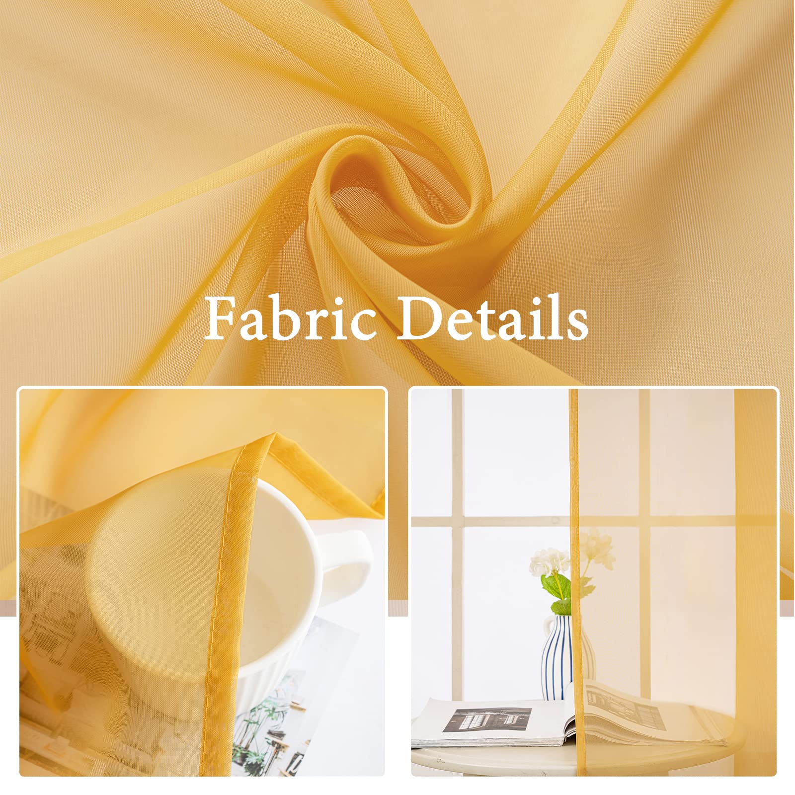 MIULEE 2 Panels Fall Sheer Curtains for Living Room 54X84 Inch Gold
