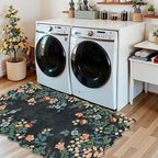 Black Floral Entry Rug - 3x5 Ft Washable Indoor Outdoor Mats for Front Door Porch Rug Non-Slip Spring Door Mat Boho Throw Rugs for Living Room Bedroom Entryway Kitchen Office Porch Decor