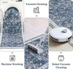 Yamaziot Washable Runner Rug 2x12 – Floral Non Slip Boho Hallway Runner Rug with Rubber Backing, Low Pile Faux Wool Distressed Carpet for Kitchen, Laundry, Bedroom, Entrance, Blue