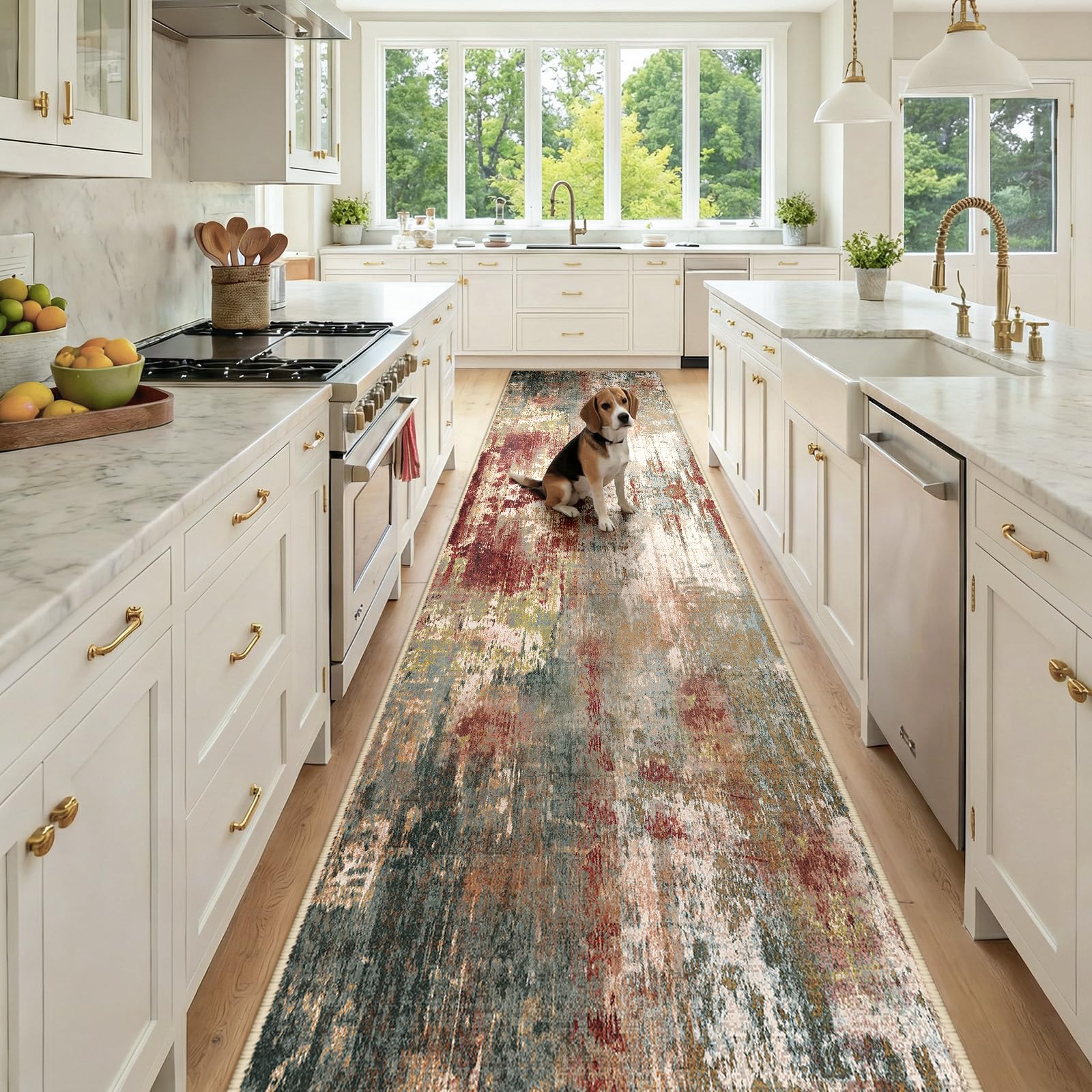 RELEANY Washable Runner 3'x12' Abstract Area Rug for Hallway Rustic Brown