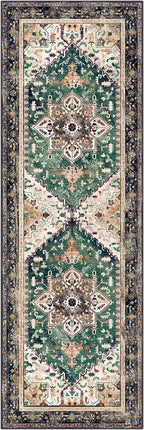 Yamaziot Washable Runner Rug, 2x6 Non-Slip Boho Vintage Hallway Rug Runner with Rubber Backing, Stain Resistant & Low Pile Faux Wool Distressed Carpet Runner for Kitchen, Laundry, Entrance
