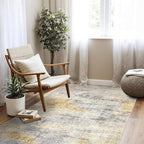 4x5 Washable Entryway Area Rug: Modern Abstract Runner Rugs Indoor Soft Non Slip Door Mat for Living Room Low Pile Thin Floor Carpet for Kitchen Dining Room Bedroom Home Office Decor(4x5,Grey/Yellow)