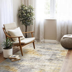 4x5 Area Rug Washable Abstract: Non Slip Entryway Floor Mat Grey/Yellow