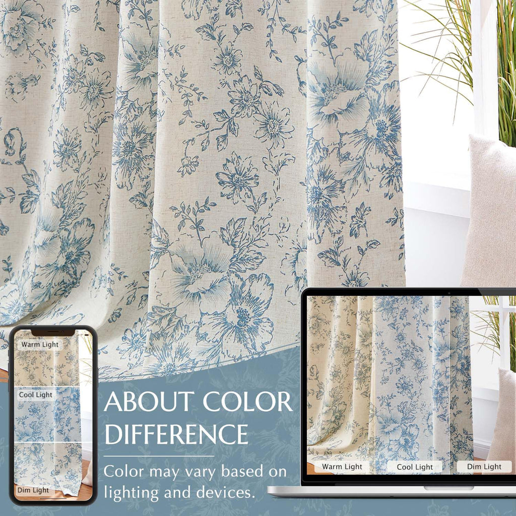 jinchan Floral Linen Blackout Curtains for Bedroom 63 Inches Long