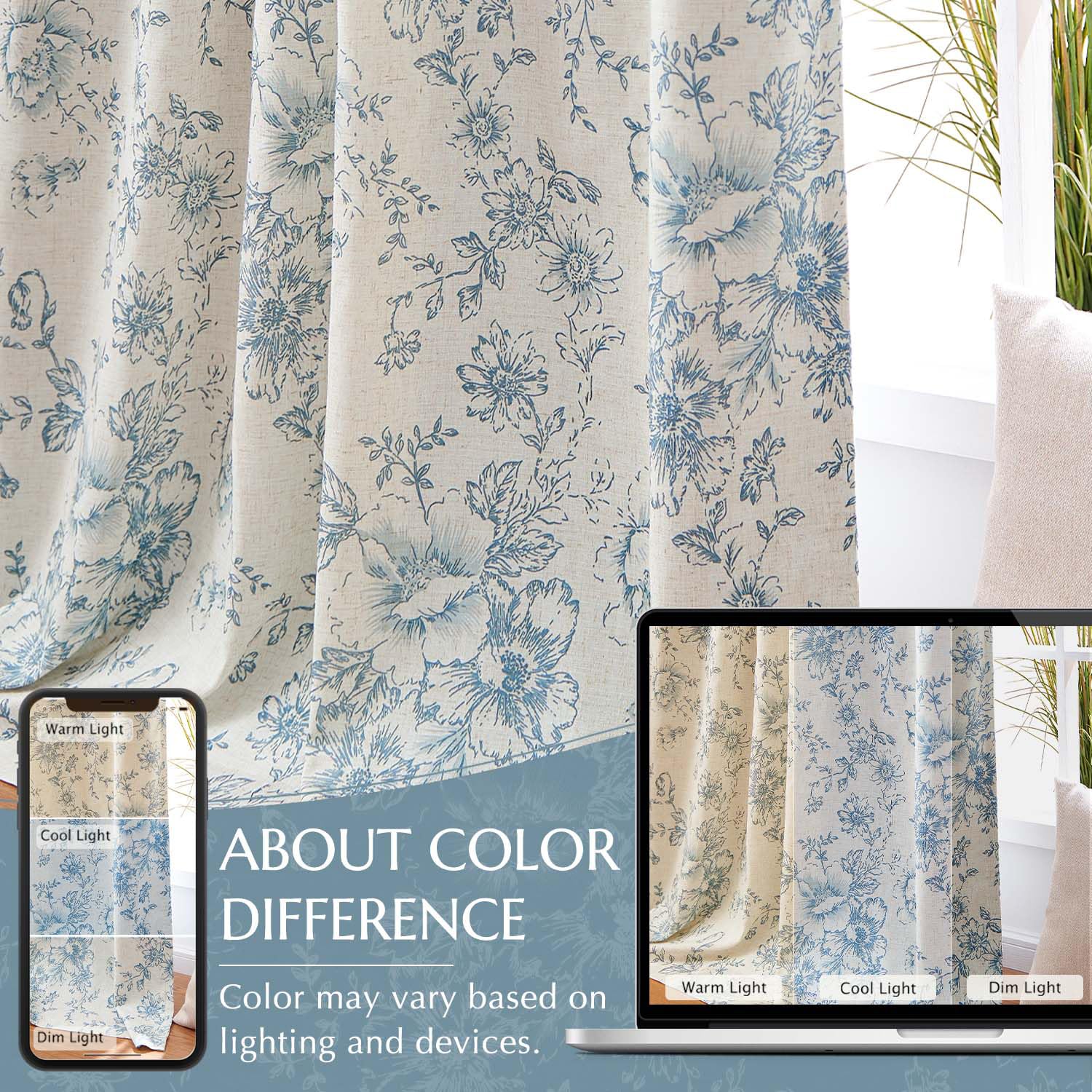 jinchan Floral Linen Blackout Curtains for Bedroom 63 Inches Long