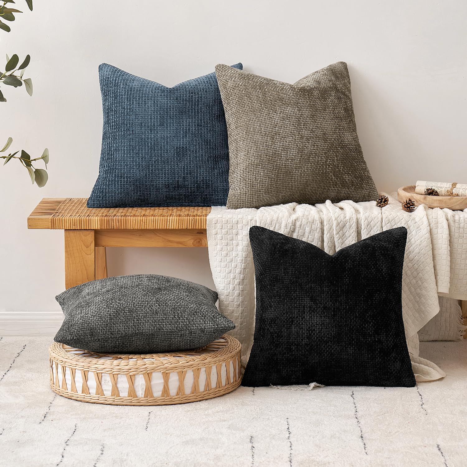 MIULEE Decorative Couch Throw Pillow Covers 18x18 Inch Navy Blue 2 Pack