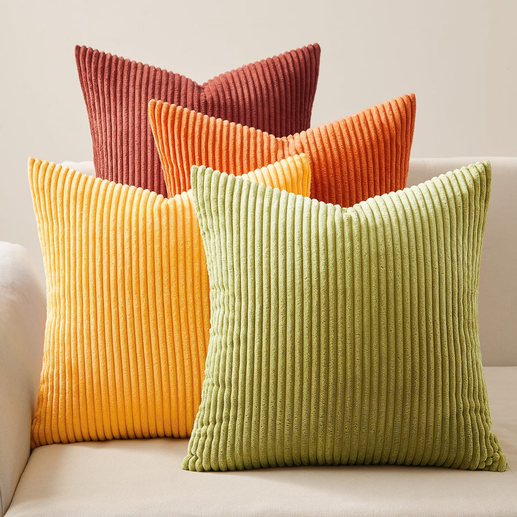 Topfinel Decorative Throw Pillow Covers Cushion Cases, Set of 4 Soft Velvet Modern Double-Sided Designs, Mix and Match for Home Decor, Pillow Inserts Not Included (26x26 inch, Yellow/Orange)