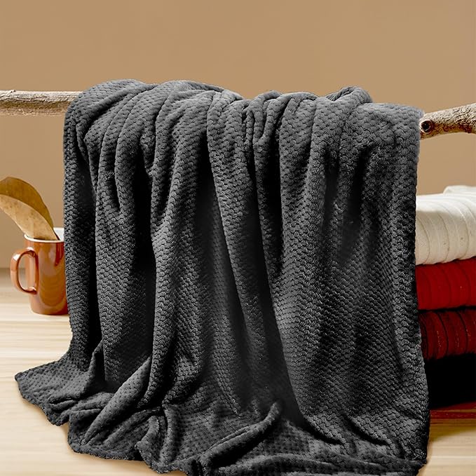 Tewloss 4 Pack Fleece Throw Blankets 50x60 Inches - Oeko-Tex Certified 100, 270 GSM Ultra Soft Plush for Bed, Couch and Cozy Gifts. 3D Waffle Texture, No Shedding No Pilling All Season (Black)