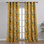 Extra Long 120 Inches Curtains for Large Window Luxury Mustard Yellow Floor To Ceiling Blackout Vintage Floral Hummingbird Fancy Grommet Drop Cloth Damask Drape for Living Room Dining 2 Pages 10 FT