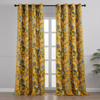 94 Inches Long Custom Satin Window Treatments,Retro Art Deco Floral Hummingbird Patterned Pretty Elegant Mustard Yellow Light Blocking Grommet Curtains Two Pages Curtains for Bedroom Playroom Room