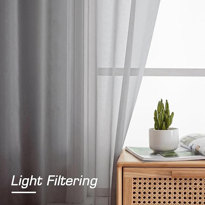 Aiyufeng Sheer Voile Window Treatment Rod Pocket Curtain Panels for Kitchen Bedroom Living Room Drapes Sunlight Filtering Privacy Semi Home Decor Assorted (Grey, 42 W x 90 L)
