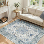 RELEANY Washable Area Rug, 4'x6', Blue/White/Gray