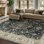 Area Rugs 8'x10' Washable Non-Slip, Floral Vintage Distress Print Pattern Medallion Carpet for Living Room Bedroom Dining Room, Vintage Black Brown Neutral