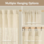 LAMIT Beige Linen Curtains for Living Room 2 Panels Set, 84 Inch Faux Linen Textured Light Filtering Drapes Back Tab and Rod Pocket Boho Panels for Farmhouse/Bedroom/Porch, 38 x 84 Inch
