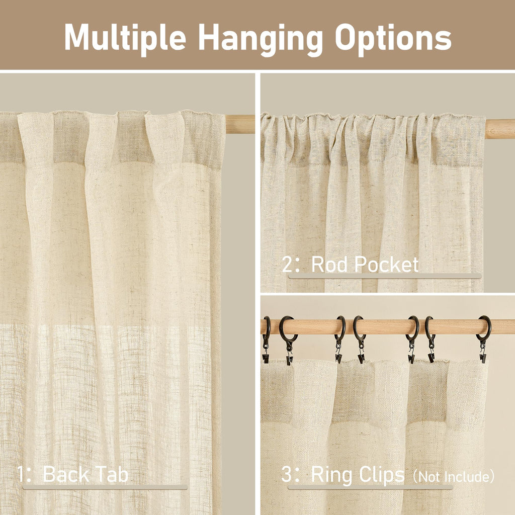 LAMIT Beige Faux Linen Curtains for Doorway Living Room 2 Panels Set