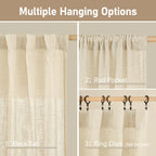 LAMIT Beige Faux Linen Curtains for Doorway Living Room 2 Panels Set