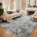 5x8 Ft Large Shag Rugs for Living Room, Tie Dyed Ultra Soft Fluffy Furry Area Rugs for Bedroom Indoor Floor, Aesthetic Carpet for Kids Home Decor (Light Grey)