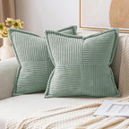 MIULEE Spring Decorative Throw Pillow Covers for Couch Bed Livingroom 16x16 Inch Set of 2 Greyish Green Boho Accent Throw Pllows Broadside Striped Patchwork Soft Corduroy Summer Pillowcases
