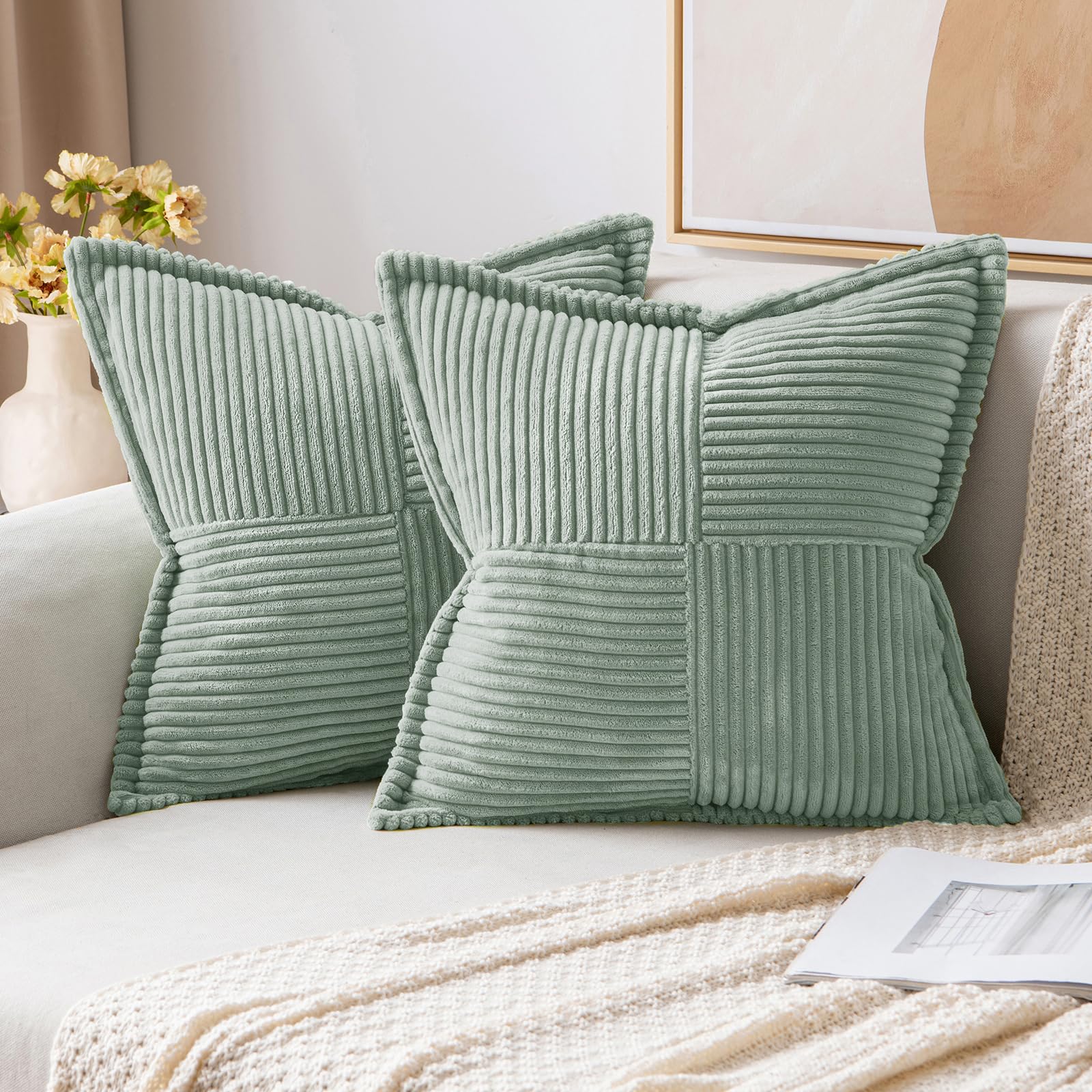MIULEE Decorative Throw Pillow Covers for Couch 18x18 Inch Greyish Green