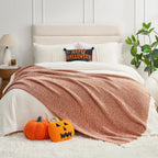 Snuggle Sac Orange Fall Blanket Twin Size, Oversized Soft Warm Cozy Knit Bedding Blanket, Luxurious Microfiber Blankets for Bed, Orange, 60x80 inches
