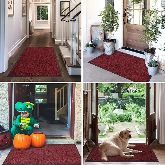 Mibao Super Absorbent Front Door Mat, 72" x 48", Non-Slip Washable Indoor Doormats, Low Profile Entryway Rug Outdoor, Dirt Resistant Welcome Mats for Front and Back Door Entrance, Red