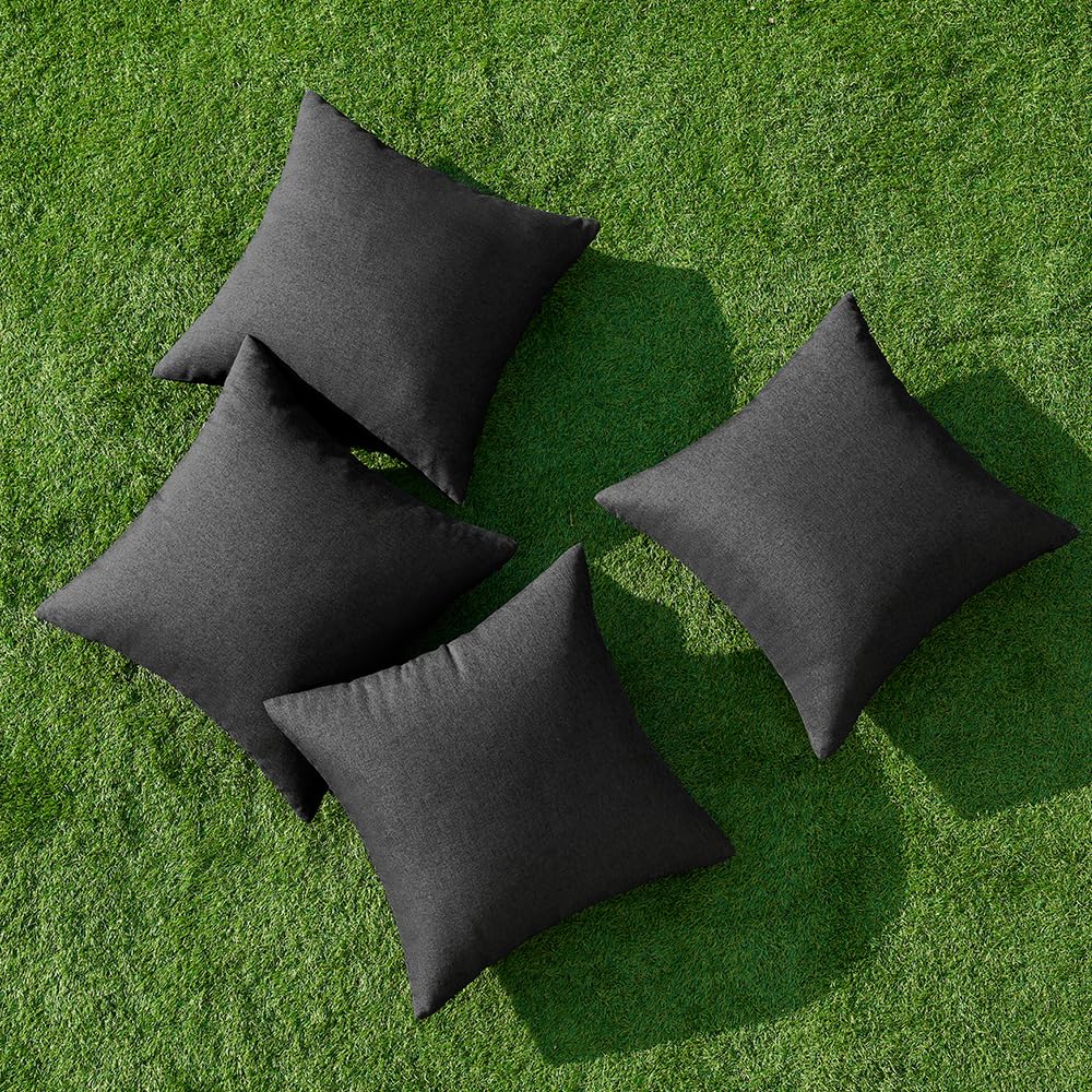 MIULEE Pack of 4 Decorative Outdoor Throw Pillow Covers Linen Waterproof Pillow Covers Summer Farmhouse Cushion Cases for Patio Garden Tent Balcony Couch Sofa 16x16 Inch Black