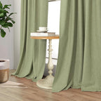 Light Sage Green Short Blackout Curtains for Small Bathroom Window Kitchen Door Back Tab Pocket 45 Inch Length 2 Panel Linen Look Noise Reducing Dampening Vintage Moody Curtain for Room Divider Closet