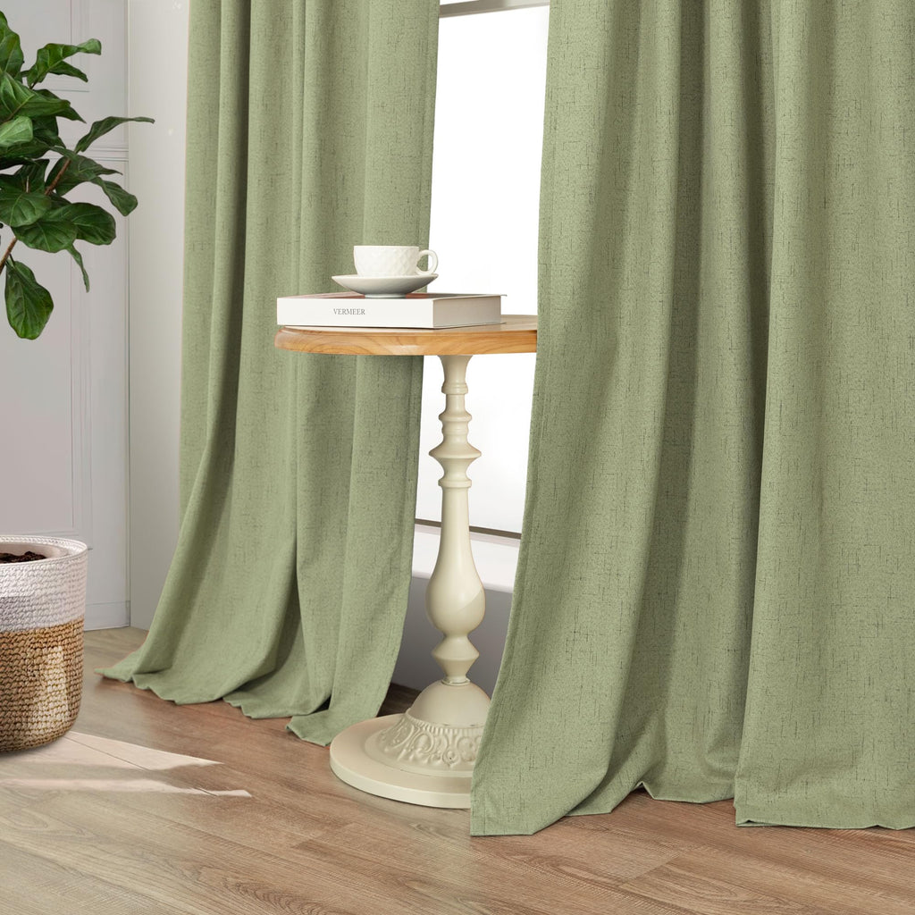 Light Sage Blackout Curtains for Bedroom Aesthetic 54 Inch Long 2 Panel Thermal Insulated Darkening Vintage Curtains for Small Window Short Length Classroom Playroom Linen Look Cottage Core Sage Green