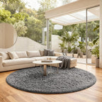 Ophanie Round Rug 8Ft Grey Circle Area Rugs, Large Fluffy Fuzzy Living Room Carpet 8 feet, Plush Shag Solid indoor Floor Gray Bedroom Christmas Circular Aesthetic Decor for Kids Teen Boys Baby,Nursery