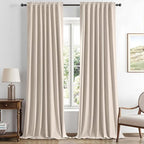 MIULEE 100% Blackout Linen Curtains for Bedroom, Natural Solid Luxury Decor Thermal Insulation Room Darkening Drapes for Living Room Nursery Back Tab Rod Pocket 42 x 96 Inches, 2 Panels