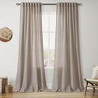 Nanspring Modern Farmhouse Linen Curtains 96 Inches Long for Living Room Cobblestone Light Filtering Semi Sheer Curtain Back Tab and Rod Pocket Coastal Decor Drapes for Bedroom 52x96, 2 Panels