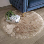 Ashler Faux Fur Rug - Fluffy Shaggy Area Rug, Ultra Soft 3 x 3 Feet Round, Beige Fuzzy Machine Washable Shag, Nursery Decor Throw for Bedroom, Kids Room, Living Room