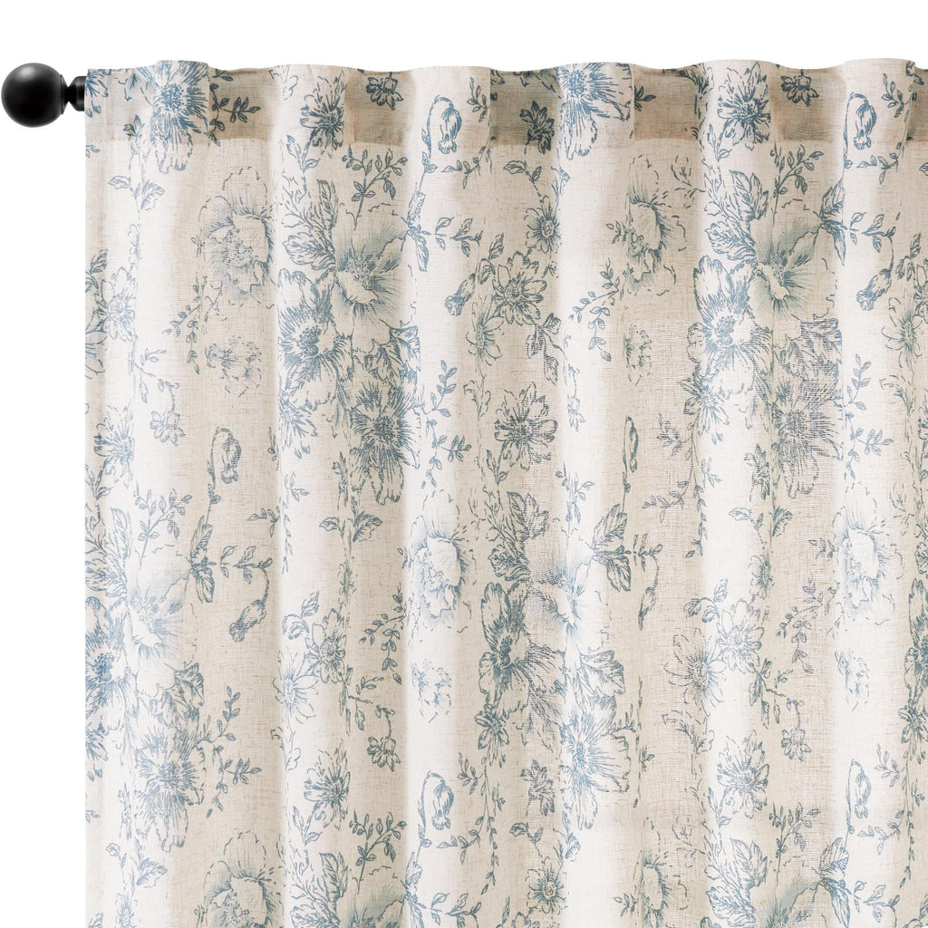jinchan Vintage Floral Linen Curtains 45 Long for Living Room 2 Panels