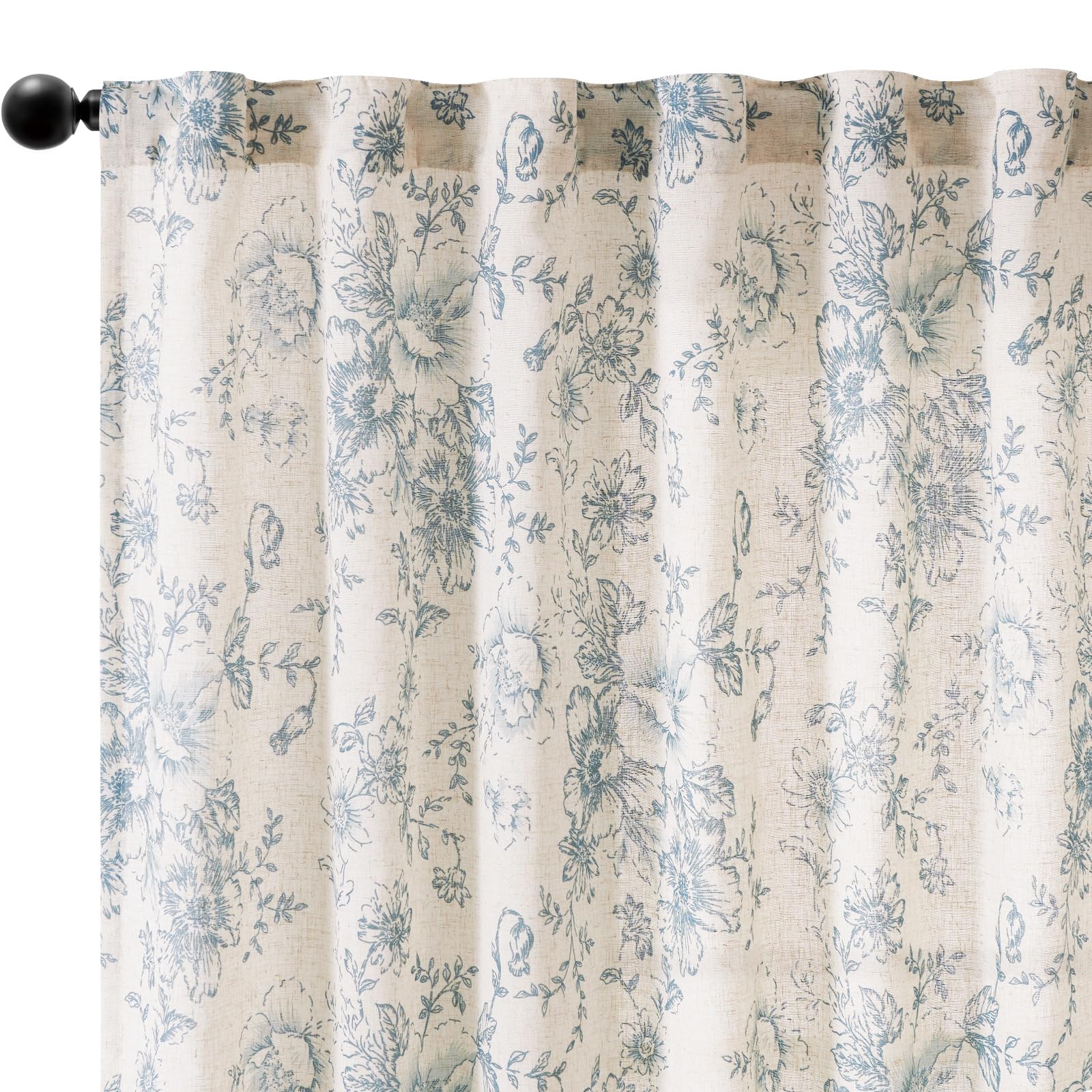 jinchan Vintage Floral Linen Curtains 54 Long for Living Room 2 Panels